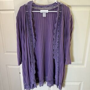 Romans Women's Duster Open Crochet Scallop 3x‎ Lavender Boho